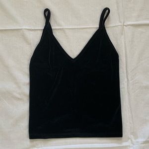 Brandy Melville Black Velvet V-Neck Strappy Cropped Camisole
